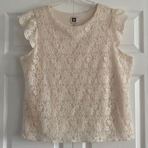 Anne Klein Off White Stretch Lace Top - Size X-Large